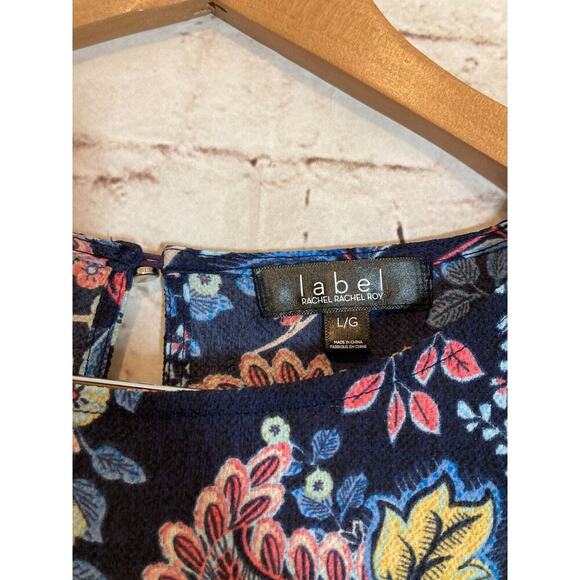 Rachel Roy Label Top Womens Large Navy Blue Floral Flutter Ruffle Sleeves Career - Picture 5 of 15